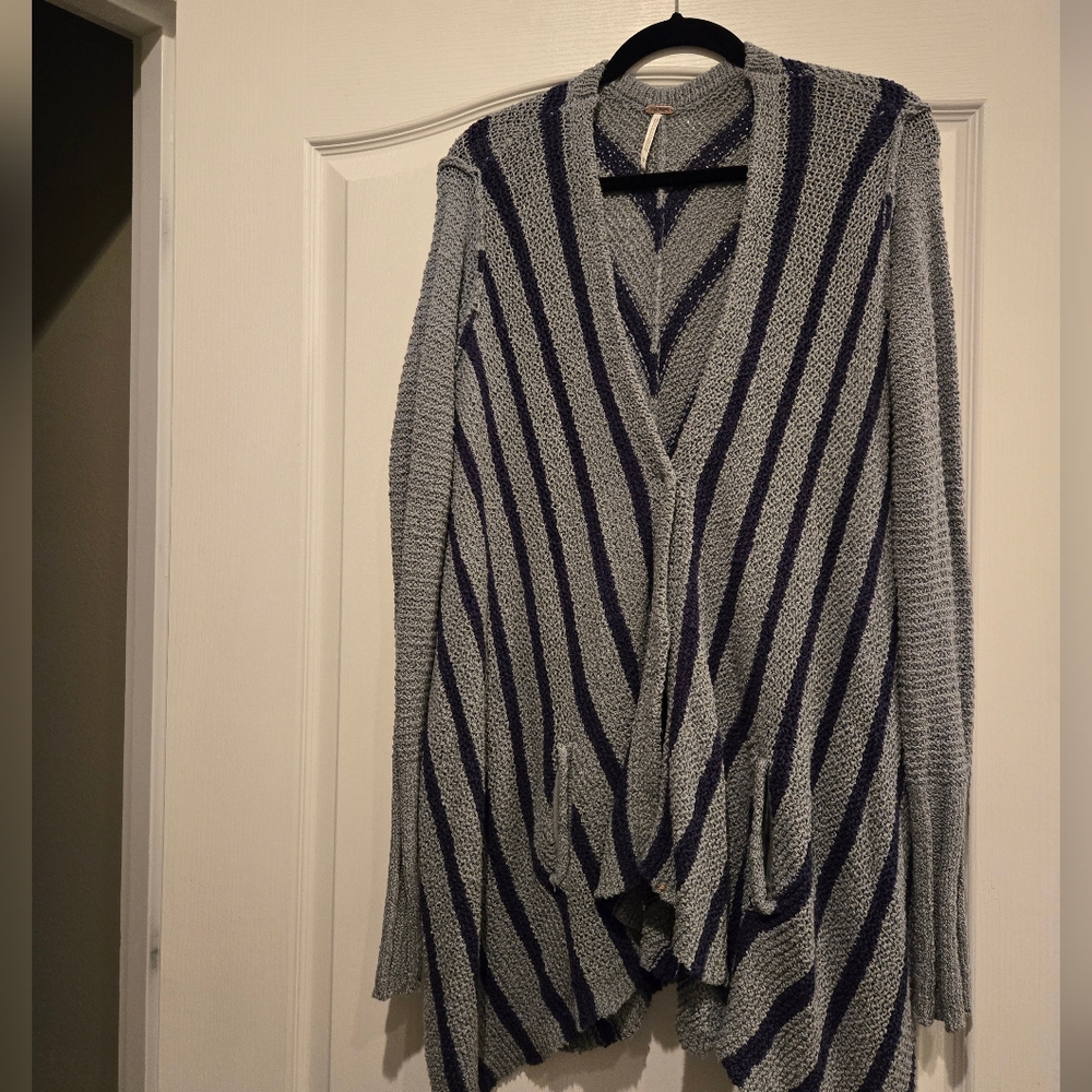Free People Navy and Gray Striped Sweater